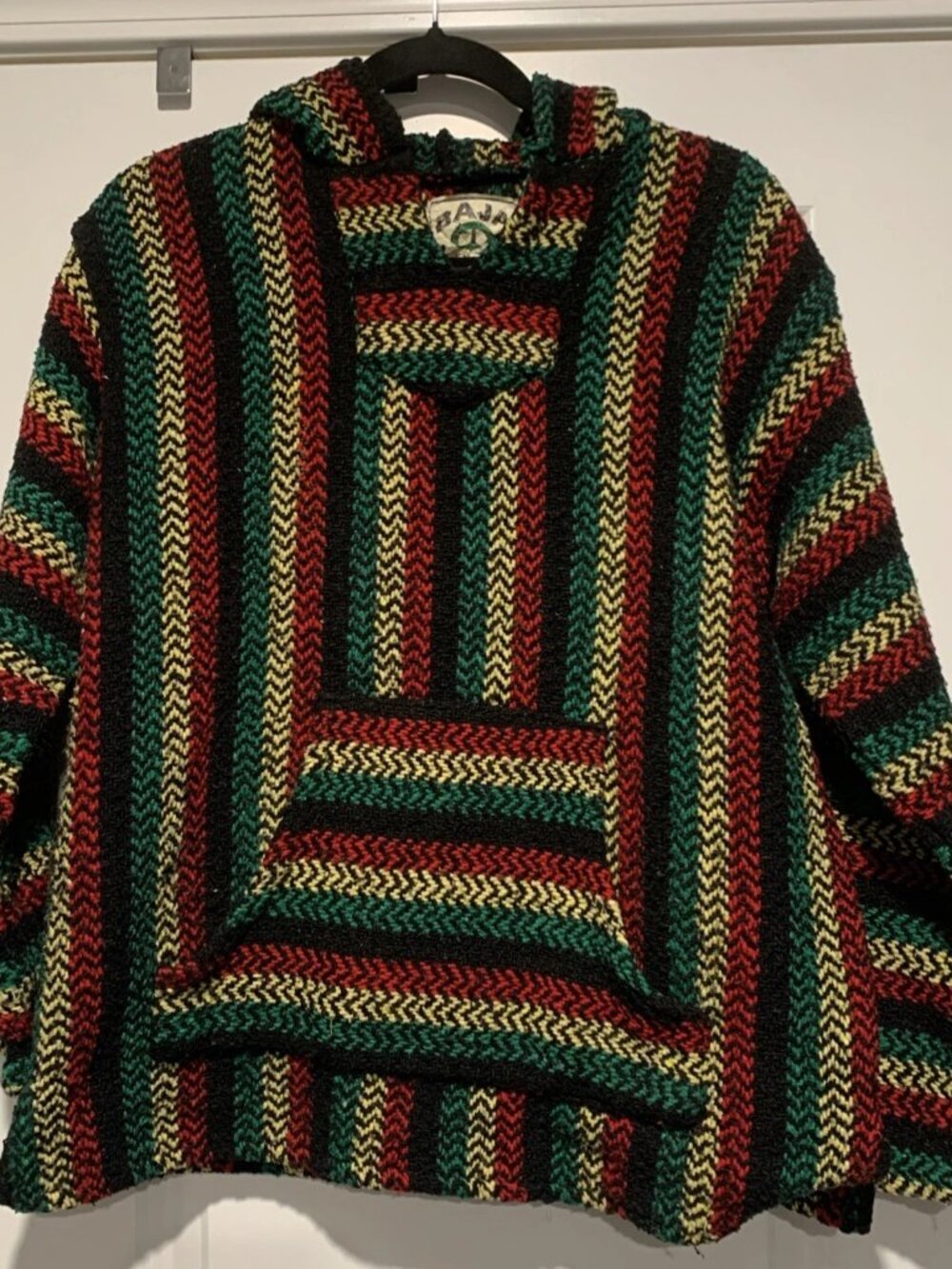 Baja Joe Rasta Baja Hoodie Poncho Pullover Men's Medium Multicolor Rasta Style